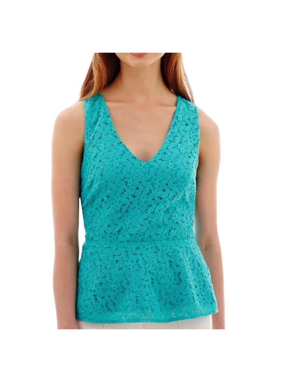 Nicole Miller V-Neck Peplum Lace Criss Cross Back Top Blouse Size Small